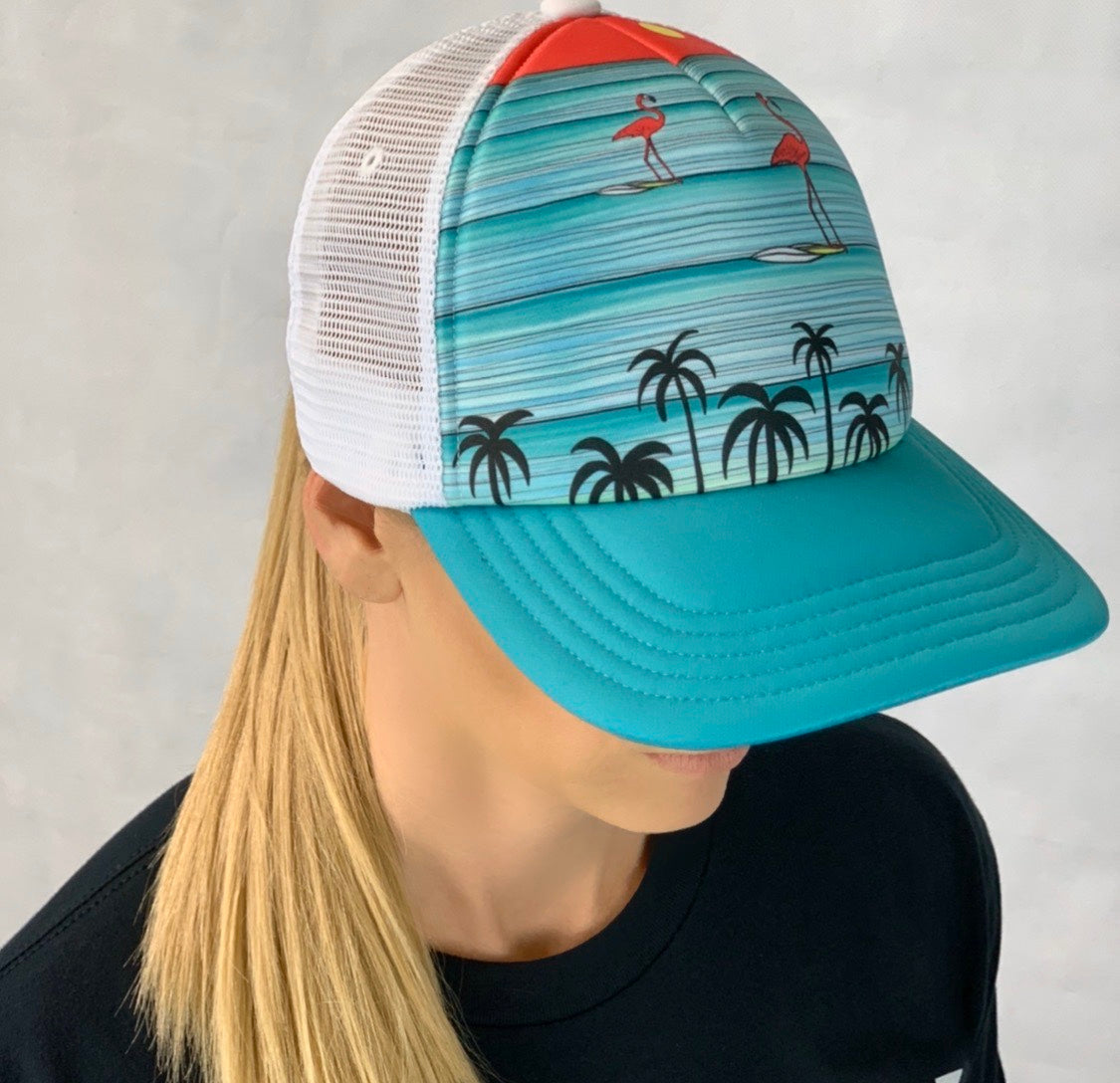 Personalize Pool Hair Dont Care Flamingo Trucker Cap